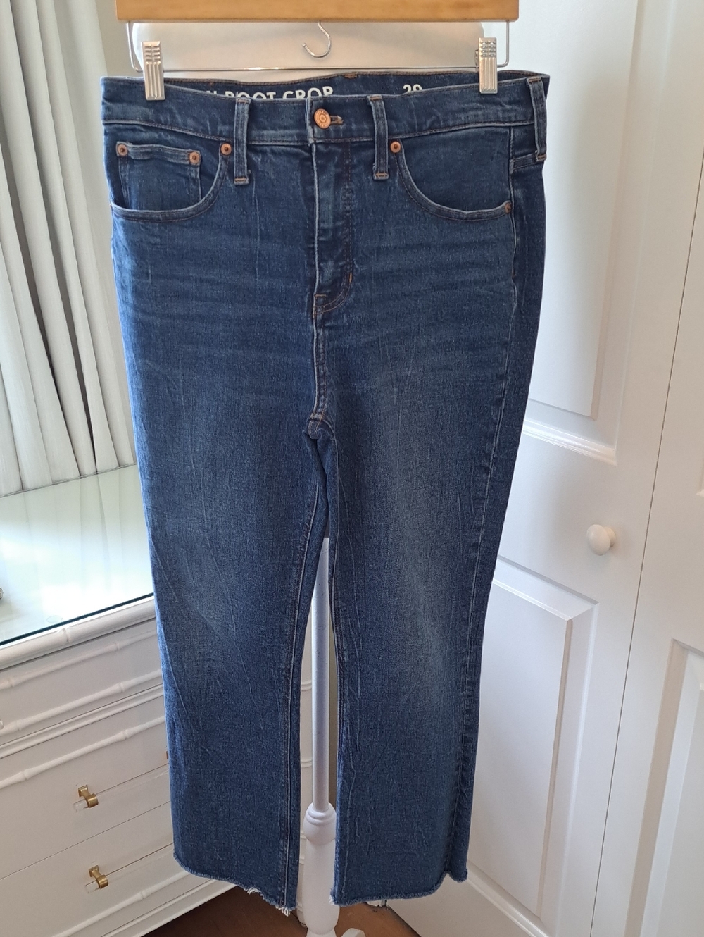 J.Crew‎ Womens Demi Boot Cut Crop Medium Stretch Wash Crop Jeans Raw Hems 29